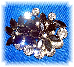 Black And White Crystal Double Flower Brooch