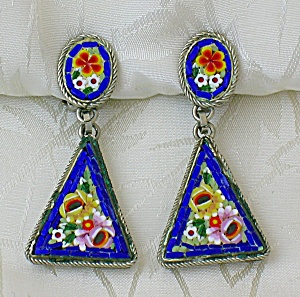 Glass Mosaic Clip Dangle Earrings Italy...