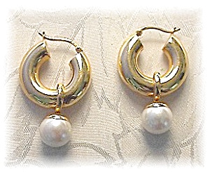 Earrings 14k Gold Hoop Detatchable Pearl Dangle