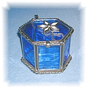 Glass Trinket Box Leaded Handmade Blue