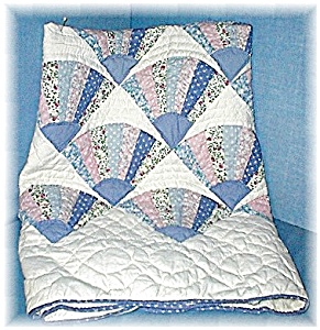 Handmade Blue/pink Fan Pattern Baby Quilt