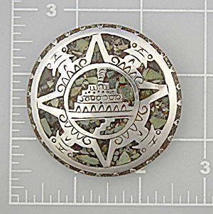Brooch Pin Sterling Silver Mexico Crushed Stone Inlay
