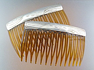 Hair Comb Sterling Silver Usa Pair