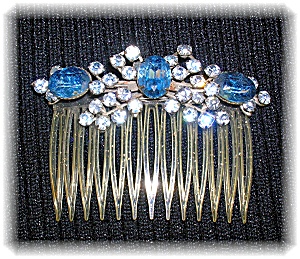 Blue And White Crystals Rhinestone Hair Comb