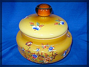 Candy Jar Amber Color Glass With Flowers
