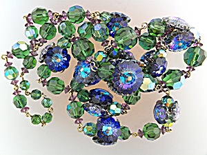 Necklace & Earrings Blue Green Rivoli Crystal