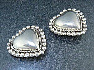 Taxco Mexico Sterling Silver Heart Clip Earrings Tc 171