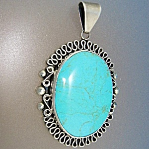 Taxco Mexico Turquoise Sterling Silver Bernice Pendant