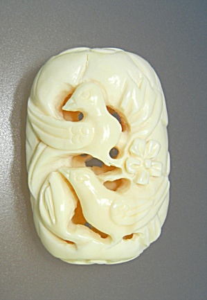 Bone Carved Bead Birds Flowers 2 Inches
