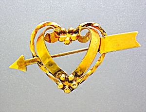 Gold Heart And Arrow Brooch Pin 12k Gf Linc