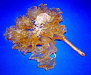 Glass Amber And Green Flower Decoration