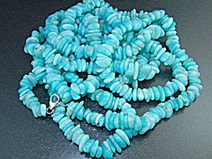 Peruvian Blue Opal Necklace 58 Inches Sterling Silver