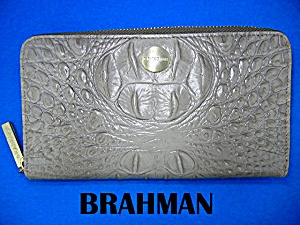Brahmin Taupe Leather Zip Around Wallet