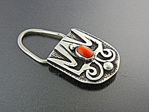 Navajo Coral Sterling Silver Key Ring
