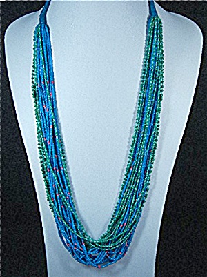 Glass Beads 25 Strands Blue Green Coral 34 Inch