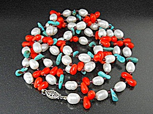 Coral Turquoise Freshwater Pearls Necklace