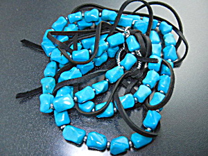Turquoise & Leather Silver Tone Artist Necklace