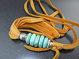 Turquoise Deerskin Leather Crystals Artist Necklace