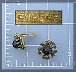 Earrings Eugene Crystal Goldtone Clip Flower