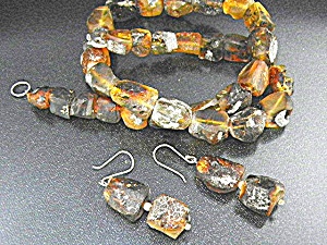 Amber Necklace Earrings Chiapas Mexico Sterling Silver