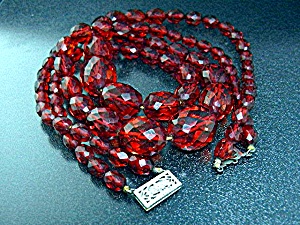 Cherry Amber Faceted 2 Strands Filigree Silver Clasp