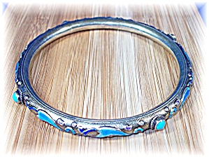 Bracelet Bangle Chinese Silver Blue Enamel Turquoise