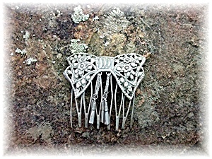 Hair Comb Bow Tassle Antique Silver From Thailand