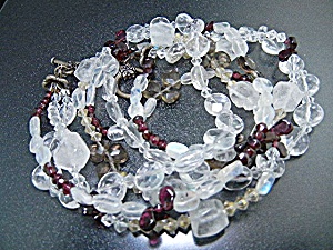 Crystal Silver Tone 3 Strand Necklace Toggle Clasp