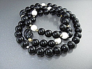Gold Onyx Pre Ban Ivory Bead Necklace
