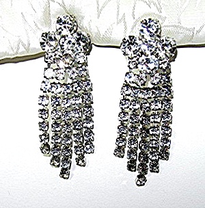 Silver Rhodium Crystal Chandelier Clip Earrings