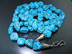 Chinese Turquoise Sterling Silver Necklace Artist Strun