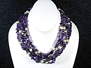 Freshwater Pearls Amethyst Silver Clasp Necklace