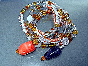 Pearls Coral Agate Glass Beads 50 Inches Usa