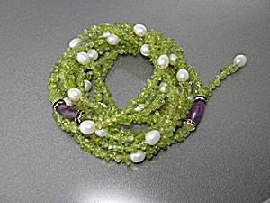 Freshwater Pearls Peridot Charite Lariat Necklace