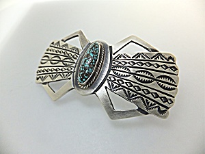 Barrette Sterling Silver Turquoise Signed American Indi