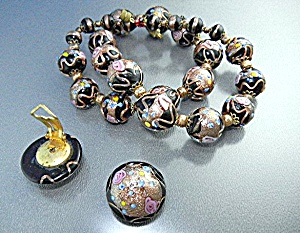 Venetian Glass Necklace & Clip Earrings