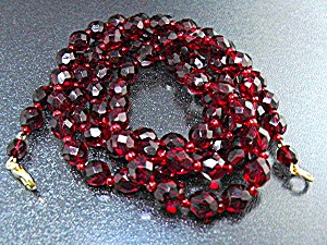 Glass Faceted Red Beads 3 Strands Gold Clasp
