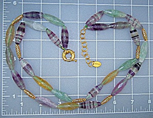 Glass Green Gold Amethyst Necklace Stauer