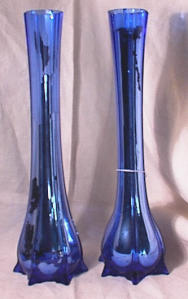 Pr Blue Czech Glass Shelf Supports