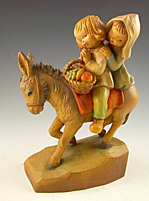 Fine Carved Wood Juan Ferrandiz Italy Children On Donkey