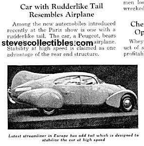 1937 Streamlined Peugeot W/tail Mag. Article