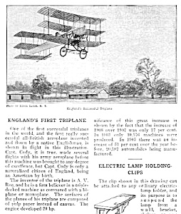 1910 England First Triplane Aviation Mag. Article
