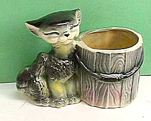 Early Smug Comical Cat Pottery Planter
