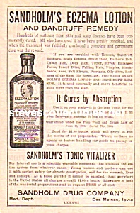 1913-14 Sandholm Eczema Patent Medicine Bottle Ad
