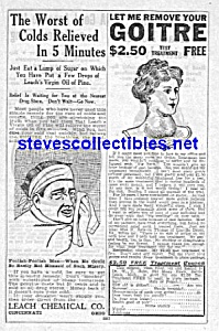 1914 Quack Cure Ad Page - Colds - Goitre