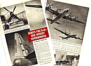 1945 The B-32 Newest Superbomber Aviation Mag. Article