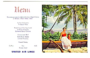 1950s United Airlines Menu Postcard