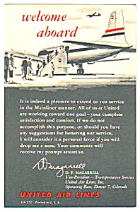 1950s United Airlines Welcome Aboard Card