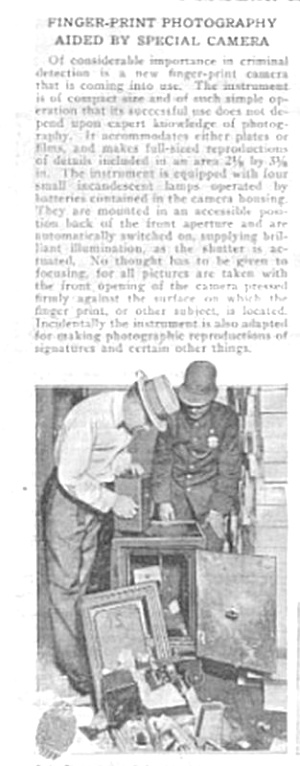 1919 Finger Print Id Aided By Special Camera Article