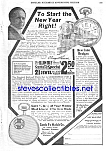 1920 Santa Fe Illinois Pocket Watch Ad